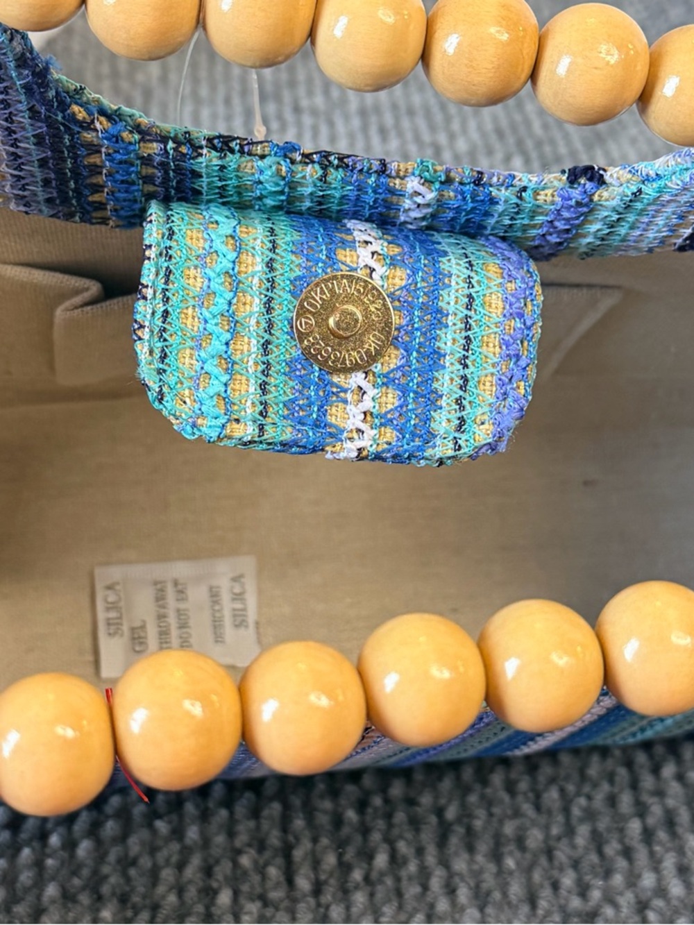 Savannah Blue & Aqua Striped Beaded-Handle Clutch - Picture 5 of 9